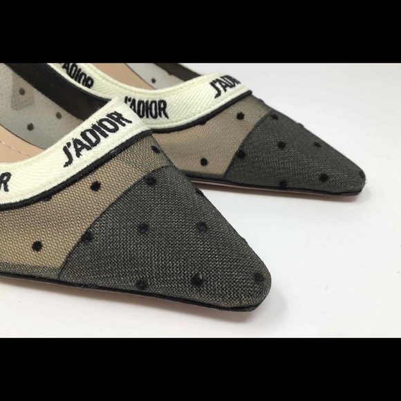 NWOT Christian Dior J'Adior White Ribbon Black Mesh Pumps, Size US 7.5, EU 37.5. - Picture 2 of 7